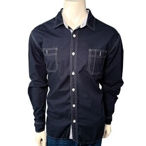 American Heritage Button Down Shirt Mens XL Black Excellent Contrast Stitching